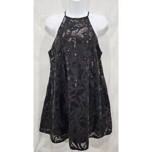 Show Me Your Mumu Gomez Sequin Mini Dress Halter Swing Black Fairy Party Size S